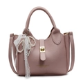 Elegant dusty pink bucket bag with lychee texture and pearl lace bow ornament - No Pendant / Pink