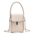 Piccola borsa a tracolla beige-rosa con catena argentata e manico superiore elegante - Bianco