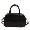 Bolso Boston negro de cuero brillante con elegantes detalles de lazos y correa ajustable - Negro