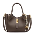 Borsa a secchiello grigio elefante in pelle martellata con chiusura dorata - Grigio elefante
