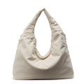 Borsa tote minimalista bianco crema in nylon leggero con tracolla imbottita - Bianco avorio
