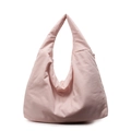 Borsa hobo minimalista in nylon rosa chiaro con ampio interno e tracolla larga morbida - Rosa