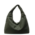 Grande borsa hobo trapuntata minimalista in tessuto di nylon verde scuro resistente - Verde
