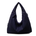 Grande borsa tote in nylon blu navy minimalista con cerniera laterale e texture - Blu