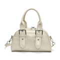 Chic cream white Boston handbag in glossy faux leather with silver buckle straps - No Pendant / White