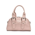 Pale pink leather Boston handbag with silver buckles and dual top handles in motorcycle style - No Pendant / Pink