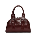 Minimalist wine red Boston bag in glossy leather with silver buckles and handle - No Pendant / Red