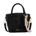 Bolso bombonera negro elegante con herrajes dorados y colgante de raqueta de tenis - Negro