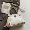 Sac à main élégant blanc crème avec boucle dorée et bandoulière réglable amovible - Blanc Cassé (Sans Pendentif)