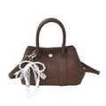 Borsa a secchiello minimalista in pelle testa di moro con fiocco di perle e pizzo - Piccolo / Marrone