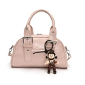 Chic light pink Boston bag with silver studs and a cute cartoon character charm - With Doll Keychain / Pink