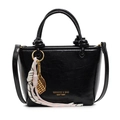 Classic black bucket handbag in oil wax leather with gold logo and woven pendant - With Gold Abacus Racket Knot Pendant / Black