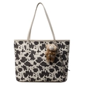 Cow pattern tote bag with bear charm and off-white straps for stylish casual daily commuting - White With Teddy Bear Charm
