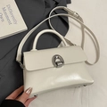 Minimalistische weiße Leder-Handtasche mit silberner Hufeisenschnalle und Gurt - Off-White - Ohne Anhänger