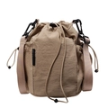 Borsa a secchiello kaki con coulisse in nylon leggero con tasca laterale in rete e tracolla - Cachi