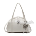 Sac à main beige chic avec fermoir rotatif argenté et nœud décoratif en dentelle - Blanc Cassé (Avec Charme Cœur Dentelle)