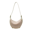 Beige woven crescent bag with pale green leather strap and zip top closure - Green