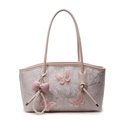 Borsa tote in pizzo rosa con ricamo farfalla 3D e ciondolo a fiocco di perle - Rosa + Perle con Fiocco a Quadretti Rosa