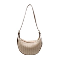 Contrast beige woven straw crescent bag with brown leather strap for summer - Brown