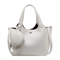 Sac seau blanc à motif crocodile avec petit porte-monnaie rond et bandoulière assortie - Blanc Cassé Avec Portefeuille