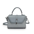 Bolso bandolera azul claro minimalista con textura tejida y hebilla de metal plateado - Negro