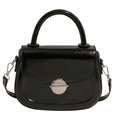 Minimalist black shiny saddle bag in oil wax leather with silver buckle and handle - Black