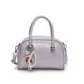 Chic lilac Boston bag in premium leather finish with a cute doll and pearl charm - Purple (With Charm)