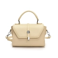 Bolso cuadrado de tejido beige minimalista con asa de cuero y hebilla de metal - Blanco Roto