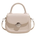 Chic cream white oil wax leather saddle bag with silver hardware and top handle - White