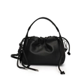 Klassische schwarze Kordelzug-Beuteltasche aus Leder mit Lychee-Muster und Silberbeschlägen - Schwarz