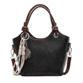 Borsa a secchiello nera minimalista con manici marroni e dettagli di nodi eleganti - Nero
