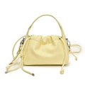Pale yellow lychee grain leather drawstring pleated handbag with detachable shoulder strap - Yellow