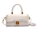 Classic white leather mini square handbag with vintage gold circular rotating lock - White