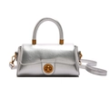 Classic silver metallic crossbody bag with gold cylinder twist lock and top handle - Silver