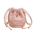 Pink quilted leather drawstring bucket bag with gold dog charm and chain strap - Pink