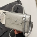 Silver metallic pleated mini square bag with top handle and detachable strap - Silver (No Pendant)