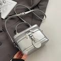 Borsa a mano retrò argento con doppia cerniera e tracolla regolabile per donna - Stile di base / Argento