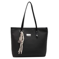 Classic black woven tote bag with a tennis racket charm and silver logo detail - Black With Pendant / Black