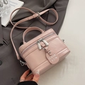 Borsa a scatola in pelle PU rosa opaca con doppia cerniera e tracolla regolabile - Stile di base / Rosa