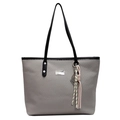 Minimalist large capacity dark grey tote bag for women with sporty tennis racket charm - Gray With Pendant / Gray