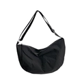 Minimalist black crescent tote bag in waterproof nylon with adjustable crossbody strap - Black