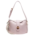 Pink faux leather bucket bag with gold twist lock and woven charm detail - Pink With Pendant