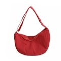 Minimalist bright red crescent moon tote bag with adjustable strap and silver zipper - Red
