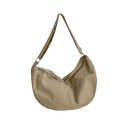 Minimalist large khaki crescent hobo bag with adjustable wide shoulder strap in nylon - Khaki