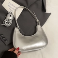 Chic silver crescent hobo bag in metallic faux leather with adjustable crossbody strap - No Pendant / Silver