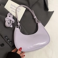 Minimalist lavender oil wax leather crescent shoulder bag with adjustable strap - No Pendant / Purple