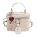 Retro cream white box handbag with red heart charms and decorative pearl chain detail - Pearl Bow Heart Pendant / White