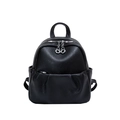 Mini black lychee leather backpack with silver circular zipper pulls and adjustable straps - Black