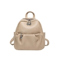 Miniature beige backpack in litchi grain leather with elegant silver ring zipper pulls - Khaki