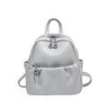 Minimalist grey pebbled leather backpack with metal ring zipper and front pocket design - Elephant Gray